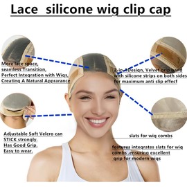 Lace Silicone Wig Grip Cap| Adjustable with Wide Lace | Silicone Grip | Wig Comb Slats | Comfortably Keeping your wig in place(Nude, L)
