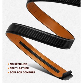 BULLIANT Men's Leather Belt Automatic Buckle Ratchet Belt Suit 35 mm Without Buckle Size Adjustable, Black3233