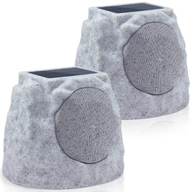 GGII 2-Pack Rock Speakers Outdoor Water-Resistant IP44, Multi-Sync Up to 100 Speakers, Solar-Powered Rock Speaker with Light for Patio Garden Party Pool Deck Yard Outside