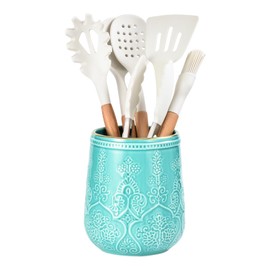 Lunaicorn Utensil Holder, Large Utensil Holder for Kitchen Counter, 6.5”Ceramic Cooking Utensil Organizer, Kitchen Decor for Counter (Turquoise)