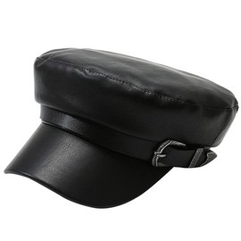 Danse Jupe Womens PU Leather Greek Fisherman Sailor Fiddler Hat Cap Newsboy Paperboy Painter Cap Beret Hat,Black