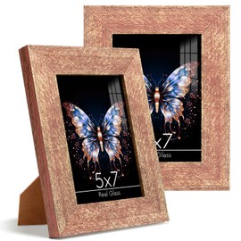 Anozie 5x7 Picture Frame, 2 Pack Vintage Picture Frames 5x7 Real Glass for Wall and Tabletop Display, Rustic 5 x 7 Photo Frame Antique Bulk Widen Border