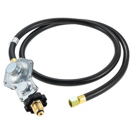 DRELD 2 Stage Propane Regulator with 5Feet Hose, Dual Stage Propane Hose with POL Connector and 3/8in Female Flare Fitting for RV, Camp Stoves, Gas Grills, Heaters - Fits 5-100 lb Propane Tanks