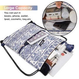 WANDF Drawstring Backpack String Bag Sackpack Cinch Water Resistant Nylon for Gym Shopping Sport Yoga (Blue Elephant)