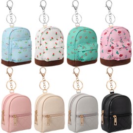 Hsei 8 Pcs Mini Backpack Keychain Coin Purse Tiny Key Chain Cute Cosmetic Bag Small Wallets Mini Valentines Gifts for Women Multi Pocket Card Holder Small Items Cable Organizer Zipper Pouch