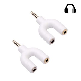2 Pack Headset Audio Stereo Splitter Kit, U Shape 3 Pin 3.5mm Male Plug to Two Female Headphone Jack, Earphone Audio Splitter Adapter for PC, MP3/MP4, Radio, Voice Recorder, Phone