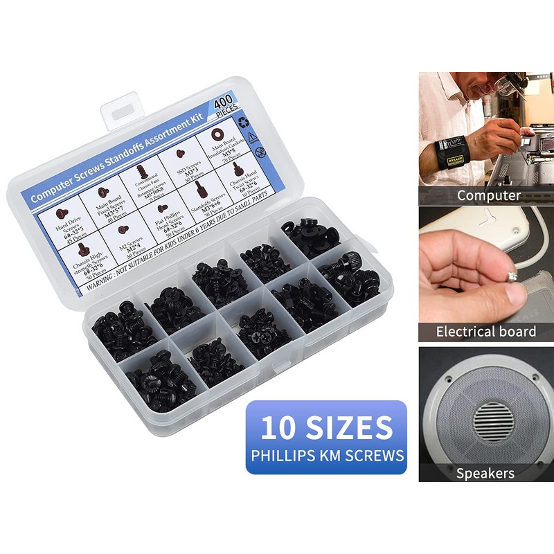 400PCS Computer Screws Motherboard Standoffs Assortment Kit for Universal Motherboard,
