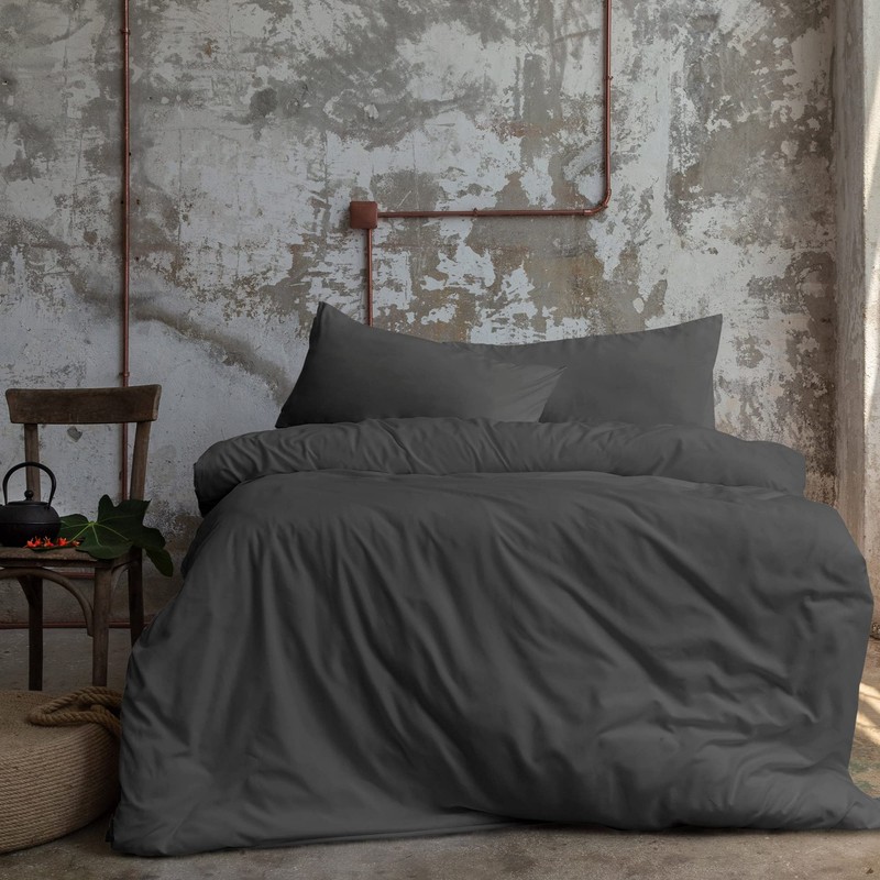 Komfortec Bed Linen Set, microfibre, Charcoal, 155x220 + 1x 40x80