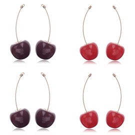 4 Pairs Cherry Dangle Earrings, Red Cherry Dangle Earrings, Red Cherry Dangle Earrings, Long Metal Dangle Earrings, for Women and Girls, Resin