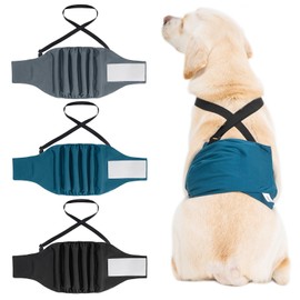 3 Pack Avont Male Dog Belly Band with Suspenders, Reusable Boy Doggie Diaper with Harness, Escape Proof, Non-Slip, Washable Doggy Pee Wraps for Small Medium Large Dogs