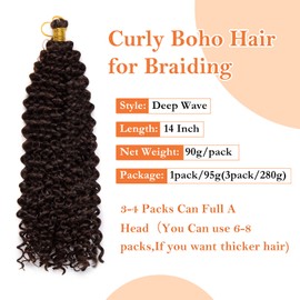 S-noilite Curly Braiding Hair, Marlybob Crochet Braids Hair Extensions, 35 cm, Water Wave Afro Kinky Jerry Curl Pre-Stretched Ombre Braiding Hair for Black Women, 3 Packs, 300 g, Dark Brown