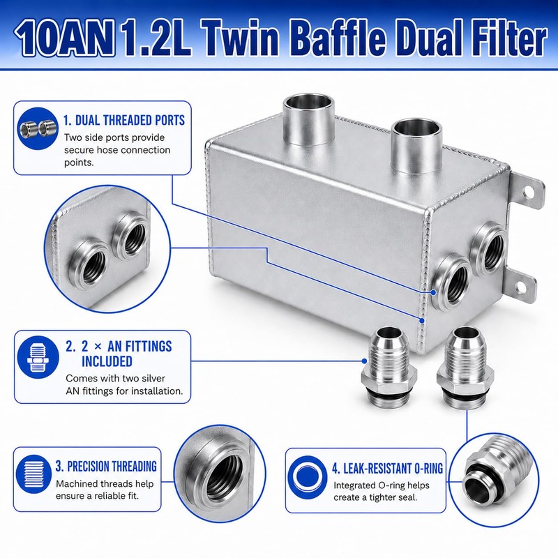 EZPROIT 10AN Oil Catch Can 1.2L Universal Alumium Dual Breather