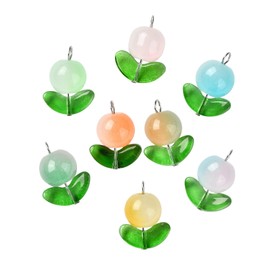 Airssory 80 pcs 8 Colors Gradient Flower Glass Charms Spring Floral with Leaf Charms for DIY Jewellery Bracelet Necklace Earring Keychain Bag Crafts Decor