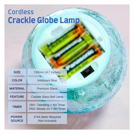 Crackle Globe Desk Night Mood Light Ball Lamp, Steay on and Twinkle Light with 6H Timer, Battery Operated Lighted LED Glass Orb, 4.7 Inches, Tabletop Decor for Mothers Day, Women Sphere Birthday Gift