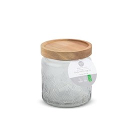Core Home & Kitchen Textured Zig Zag Pewter Storage Jar with Acacia Wooden Lid 16.9 ounce Glass Cannister For Herbs, Spices, Q-Tips, Cotton Balls Kitchen Or Bathroom Essentials