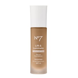 No7 Lift & Luminate Triple Action Serum Foundation - Deeply Bronze - Liquid Foundation Makeup with SPF 15 for Dewy, Glowy Base - Radiant Serum Foundation for Mature Skin (30ml)