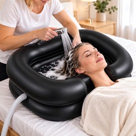 Inflatable Shampoo Basin for Hair Washing – Portable Foldable Wash Bowl with Neck Support & Drain Hose for Home or Bedside Use