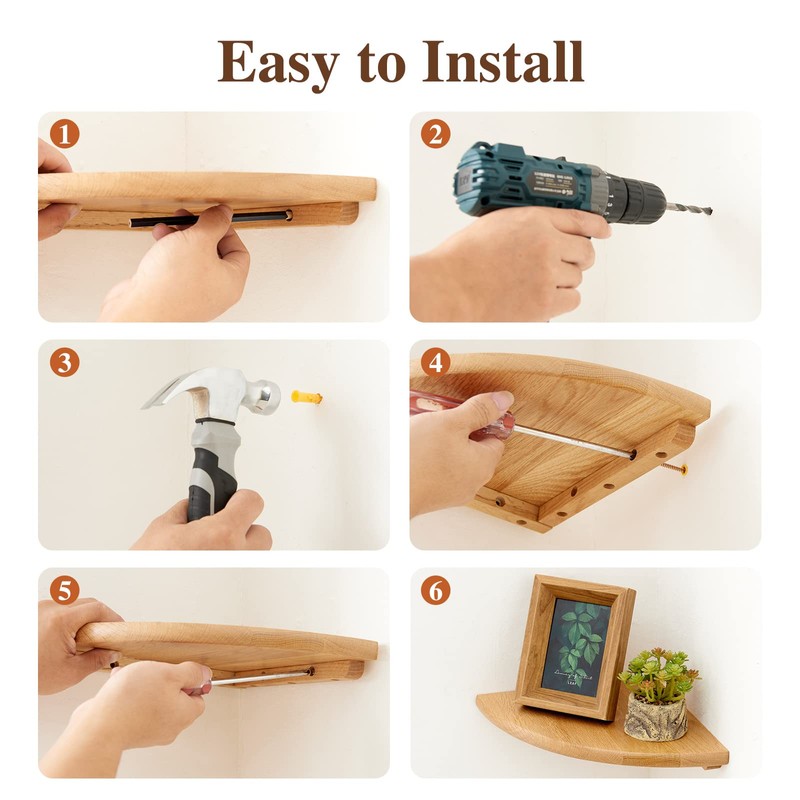 OAKERLAND Oak Floating Corner Shelf Solid Wood Drawers Display Corner