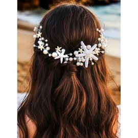 GORAIS Diadema de Novia con Forma de Estrella de Mar, para Boda, con Perlas Plateadas, Accesorio para El Pelo de Playa, para Mujeres Y Niñas.