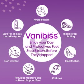 Vanibiss Foot Anti Blister Balm - Foot Blister Prevention - Anti Friction Balm Stick and Foot Chafing Relief - Heel Blister Blocker - Prevent Shoe Strap Friction - Natural Foot Care (0.45oz)