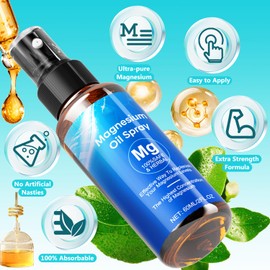 Magnesium Oil Spray, 60ml Organic Magnesium Oil Extra Strength, Promotes Calm Sleep and Relaxation, Magnesium Spray for Feet, Sleep, and Body, Easy to Absorb and Use