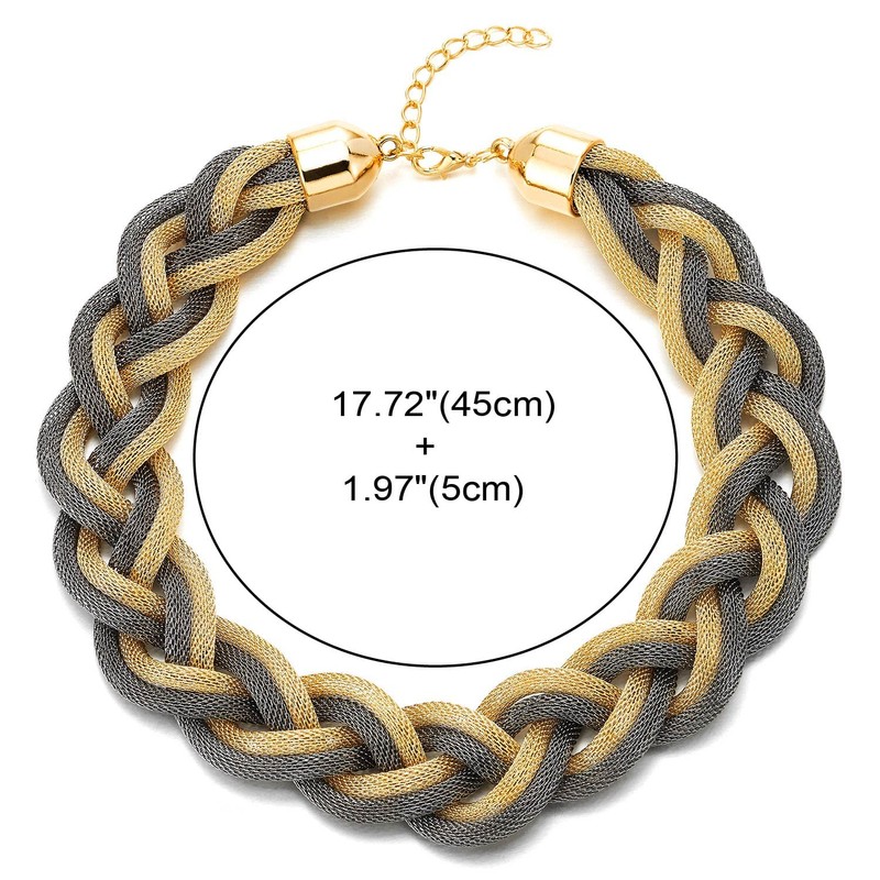 COOLSTEELANDBEYOND Gold and Grey Statement Necklace Pendant, Braided Hollow Cable