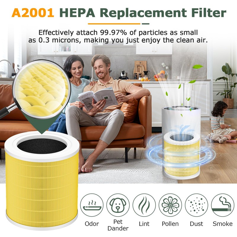A2001 Replacement Filter Compatible with A2001 Air Purifie-r, 3-In-1 H13