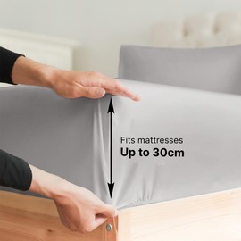 Super King Fitted Bed Sheet - Hotel Luxury Single Fitted Sheet - Fits Mattress Up to 30cm 12" - 180cm x 200cm x 30cm 12" - Soft & Comfy - Wrinkle Free & Breathable - Fitted Sheet Only (Light Grey)