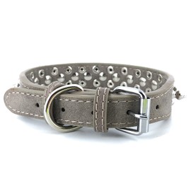 Spiked Studded Dog Collar-Chrome Round Stud Anti-Bite Collar (Grey,L)