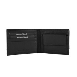 NazarenoGabrielli Mens Genuine Leather Wallet with Box, Black Slim, Casual