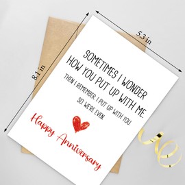 Naixiwen Funny Wedding Anniversary Card for Girlfriend Boyfriend, Humorous Anniversary Card from Husband Wife, Happy Anniversary Cards for Women Men, We Put Up with Each Other