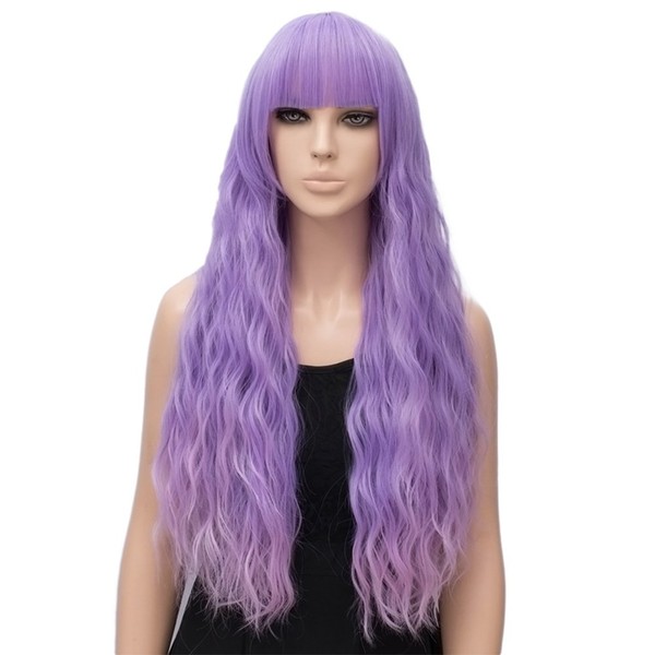 Netgo Women's Purple Mixed Pink Wig Long Fluffy Curly Wavy Hair Wigs for Girl Synthetic Party Wigs