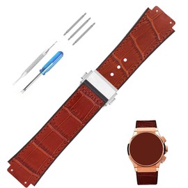 Topuly 19mm*25mm*22mm Leather Watch Band replacement for Hublot Big Bang 25 mm Strap Wirstband accessories with Buckle for Men and Women, Brown