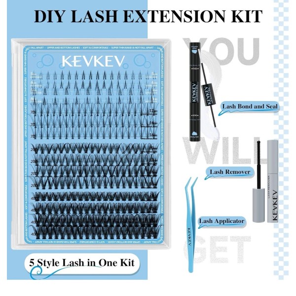 KEVKEV DIY Lash Extension Kit 5 Styles New Clusters/lash Removal