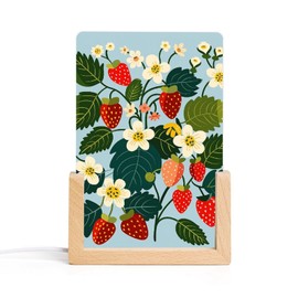 JTREHY Acrylic Night Light,Strawberries and Flowers Printed Wooden Base LED Night Light Modern Home Decoration Light with USB Switch Cable for Bar Cafe Bedroom Room Decoration