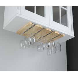 Rustic State Vigo Wine Glass Rack Under Cabinet - Wine Glass Holder Under Cabinet Wooden Stemware Holders - 4 Adjustable Rows - Up to 12 Wine Glass Capacity - 12 Inch Depth - Natural