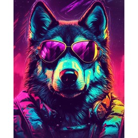 African Wolf Painting Graffiti Animal WearingSunglass Paint by Number Kits 16 x 20 inch Canvas DIY Wildlife Oil Painting for Kids Adults Beginner with Brushes and Acrylic Wolves Art Gift(Frameless)