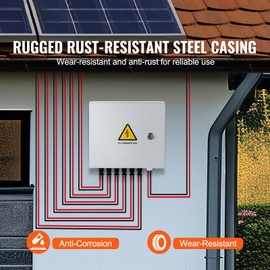 Happybuy PV Combiner Box, 6 String, Solar Combiner Box with 15A Rated Current Fuse 125A Circuit Breaker Lightning Arrester and Solar Connector, Steel Case for On/Off Grid Solar Panel System, IP65