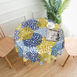 mutakin Flower Round Tablecloth 60 Inch Washable Reusable Decoration Table Cover for Kitchen Party