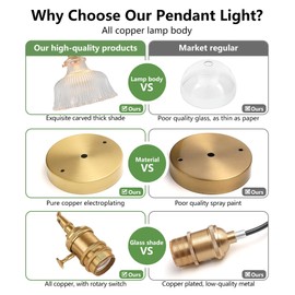 iYoee Vintage Pendant Lights for Kitchen Island Lily Clear Glass Pendant Lighting Bedroom Brass Pendant Light Farmhouse Hanging Light fixtures with Glass Shade for Dining Room Bedroom