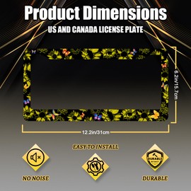 Sunflower Butterfly License Plate Frame Cute Floral Flowers License Plate Decoration Stainless Steel Sunflowers License Plate Holder Colorful Cars Accessory with Screws 12x6 Inch