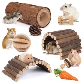 Sofier Juguetes y accesorios para hámster, 8 unidades, juguetes para masticar para dientes, escalera de madera natural, puentes, hámster, escondite de hámster, juguetes de animales pequeños, para rata, enano, hámster, loro, gerbil
