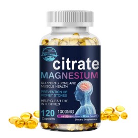 NATURE'S LIVE Magnesium Citrate 1000 mg, 120 Vegan Capsules for Calm, Relaxing, Leg Cramp