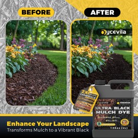 32oz Concentrated Ultra Black Mulch Dye with Gloves, Liquid Rubber Dye Spray Covers up to 3,600 Sq. Ft, Long-Lasting Finish Black Bark Paint for Mulch Restoration and Enhancement Landscaping