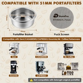 Dunkive Dual Wall Filter & Puck Screen Compatible with Breville Barista Express BES860XL/11.41, Stainless Steel portafilter basket & Lower Shower Screen for Better Extraction(51mm Basket)