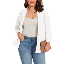 LADI TREND Plus Size Female White Blazer Jacket UK 3/4 Length Sleeve Lightweight Business Casual Suit Jacket yelwhitelow (White XL)