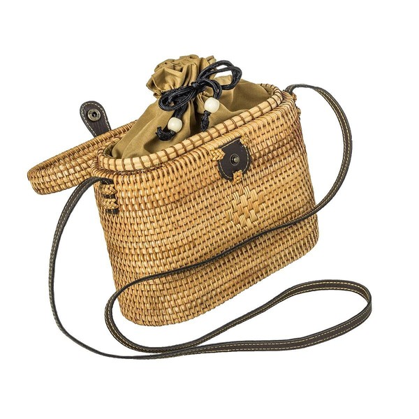 LaFiore24 stabile Rattan Korb Tasche Damen Bali Umhängetasche Schultertasche oval