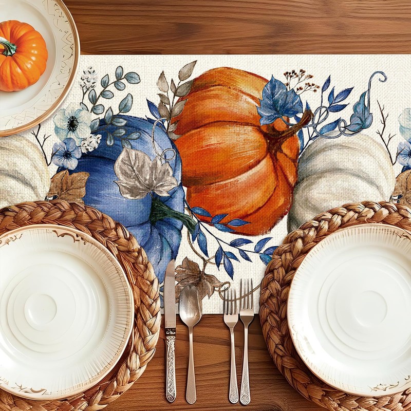 Artscope Pumpkins Eucalyptus Leaves Fall Table Runner,Autumn Seasonal Kitchen Dining