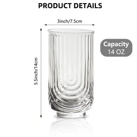 INSETLAN Vintage Glassware Arch Design Glass cups Set of 4, Fashioned Ripple Glassware Highball Glass, Classic Transparent Cocktail Glasses, for Bar Beverages Ice Coffee Juice Water (4pcs-L)