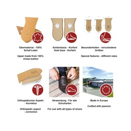 KAPS "Topmed" Insoles Heel Pad - Heel Wedges for Leg Extension, Heel Cushion for Balancing Different Leg Lengths - All Sizes - Grey - 25 mm